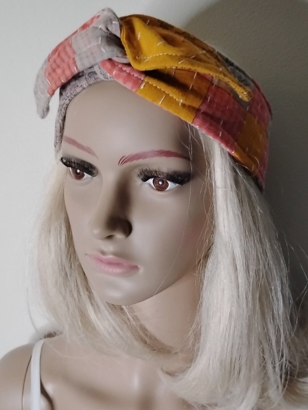 Kantha Wire Headband Peach Marigold Gray Versatile Handmade Boho New KWH18.